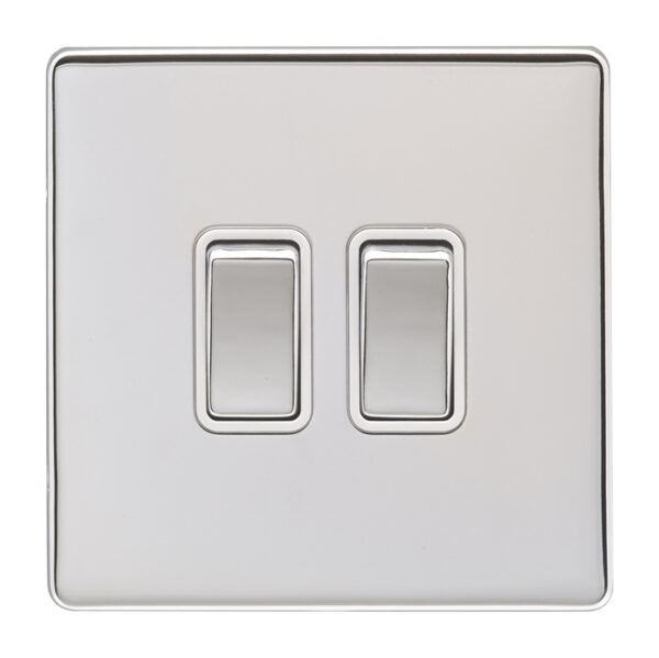 Eurolite Ecpc2Swpcw 2 Gang 10Amp 2Way Switch Concealed Polished Chrome Plate Matching Rockers White Trim