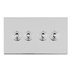 Eurolite Concealed 3mm 4 Gang 10Amp 2Way Toggle Switch Polished Chrome Plate - Polished Chrome