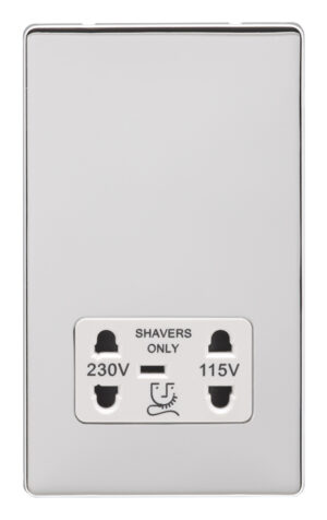 Eurolite Ecpcshsw Dual Voltage Shaver Socket Concealed Polished Chrome Plate White Interior