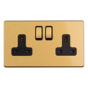 Eurolite Concealed 3mm 2 Gang 13Amp Switched Socket - Satin Brass