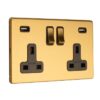 Eurolite Concealed 3mm 2 Gang 13Amp Switched Socket With Usb - Satin Brass