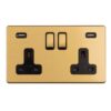 Eurolite Concealed 3mm 2 Gang 13Amp Switched Socket With Usb - Satin Brass