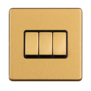 Eurolite Sb3Sw 3 Gang 10Amp 2Way Switch Round Edge Satin Brass Plate Polished Brass Rockers
