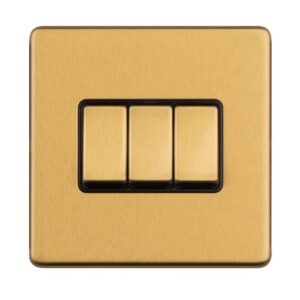 Eurolite Concealed 3mm 3 Gang 2Way Switch - Satin Brass