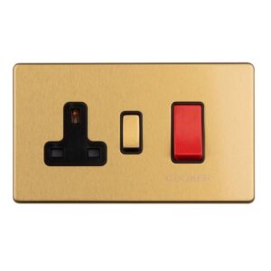 Eurolite Concealed 3mm 45Amp Cooker Switch With Socket - Satin Brass