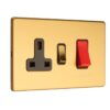 Eurolite Concealed 3mm 45Amp Cooker Switch With Socket - Satin Brass