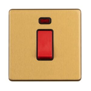 Eurolite Concealed 3mm 1 Gang 45 Amp Switch With Neon Indicator - Satin Brass
