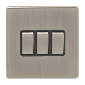 Eurolite Ecsn3Swsnb 3 Gang 10Amp 2Way Switch Concealed Satin Nickel Plate Matching Rockers Black Trim