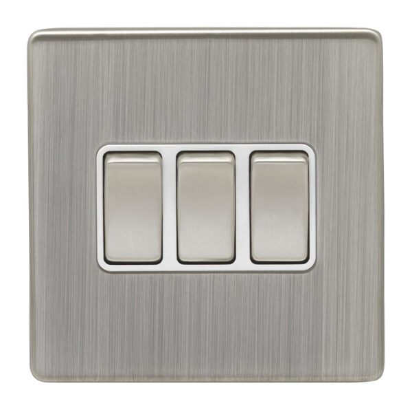 Eurolite Ecsn3Swsnw 3 Gang 10Amp 2Way Switch Concealed Satin Nickel Plate Matching Rockers White Trim