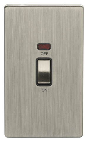 Eurolite Ecsn45Aswnsnb 45Amp Dp Cooker Switch With Neon Double Concealed Satin Nickel Plate Matching Rocker Black Trim