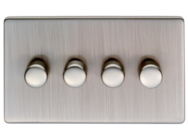 Eurolite Ecsn4Dledsnb 4 Gang Led Push On Off 2Way Dimmer Switch Concealed Satin Nickel Plate Matching Knobs Black Trim