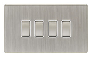 Eurolite Ecsn4Swsnb 4 Gang 10Amp 2Way Switch Concealed Satin Nickel Plate Matching Rockers Black Trim