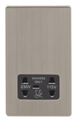Eurolite Ecsnshsb Dual Voltage Shaver Socket Concealed Satin Nickel Plate Black Interior
