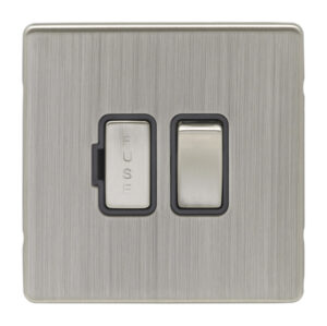 Eurolite Ecsnswfsnb 13Amp Dp Switched Fuse Spur Concealed Satin Nickel Plate Matching Rocker Black Trim