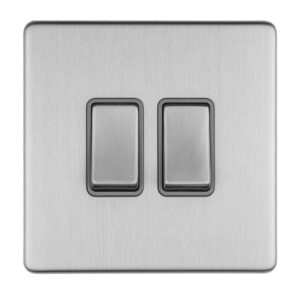 Eurolite Concealed 3mm 2 Gang 10Amp 2Way Switch - Stainless Steel