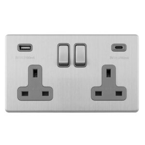 Eurolite Concealed 3mm Concealed 3Mm 2 Gang Usbc Socket - Stainless Steel