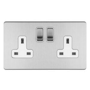 Eurolite Concealed 3mm 2 Gang 13Amp Dp Switched Socket - Stainless Steel