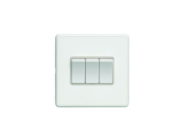 Eurolite Ecw3Sww 3 Gang 10Amp 2Way Switch Flat Concealed White Plate White Rockers