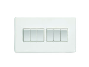Eurolite Ecw6Sww 6 Gang 10Amp 2Way Switch Flat Concealed White Plate White Rockers
