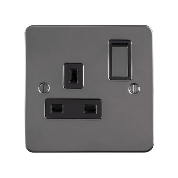 Eurolite Efbn1Sobnb 1 Gang 13Amp Dp Switched Socket Enhance Flat Black Nickel Plate Matching Rocker Black Trim