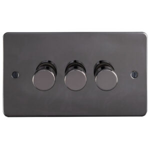 Eurolite Efbn3D400 3 Gang 400W Push On Off 2Way Dimmer Switch Enhance Flat Black Nickel Plate Matching Knobs
