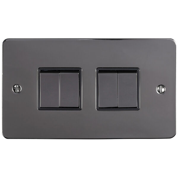 Eurolite Efbn4Swbnb 4 Gang 10Amp 2Way Switch Enhance Flat Black Nickel Plate Matching Rockers Black Trim