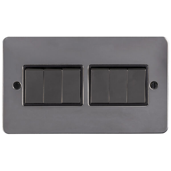 Eurolite Efbn6Swbnb 6 Gang 10Amp 2Way Switch Enhance Flat Black Nickel Plate Matching Rockers Black Trim