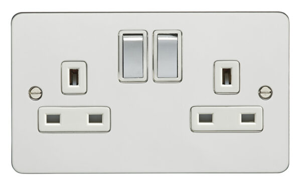 Eurolite Efpss2Sopsw 2 Gang 13Amp Dp Switched Socket Enhance Flat Polished Stainless Steel Plate Matching Rockers White Trim