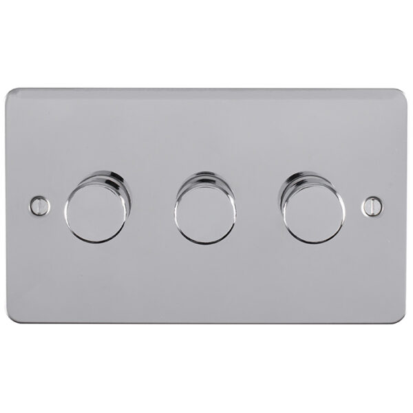 Eurolite Efpss3D400 3 Gang 400W Push On Off 2Way Dimmer Switch Enhance Flat Polished Stainless Steel Plate Matching Knobs