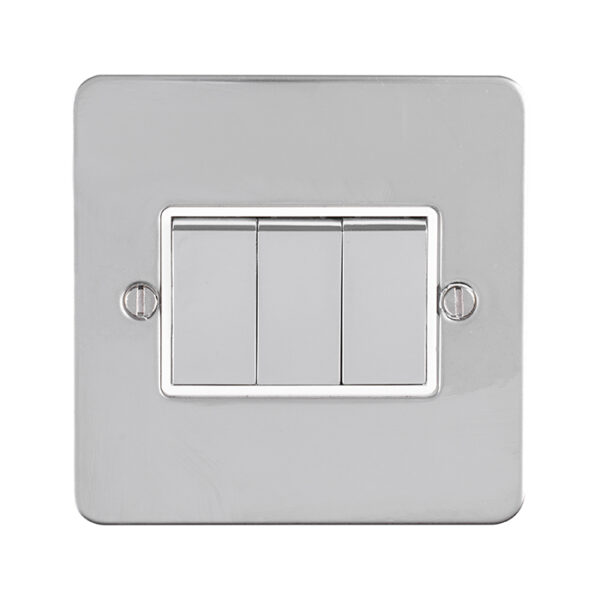 Eurolite Efpss3Swpsw 3 Gang 10Amp 2Way Switch Enhance Flat Polished Stainless Steel Plate Matching Rockers White Trim