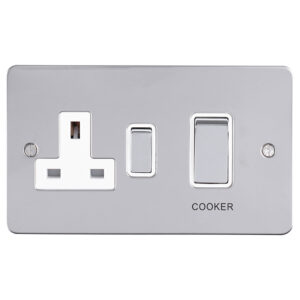 Eurolite Efpss45Aswaspsw 45Amp Dp Cooker Switch With 13Amp Socket Enhance Flat Polished Stainless Steel Plate Red Rockers White Trim