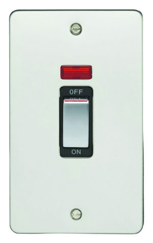 Eurolite Efpss45Aswnpsb 45Amp Dp Cooker Switch With Neon Double Enhance Flat Polished Stainless Steel Plate Matching Rocker Black Trim