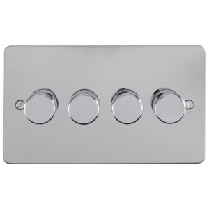 Eurolite Efpss4D400 4 Gang 400W Push On Off 2Way Dimmer Switch Enhance Flat Polished Stainless Steel Plate Matching Knobs