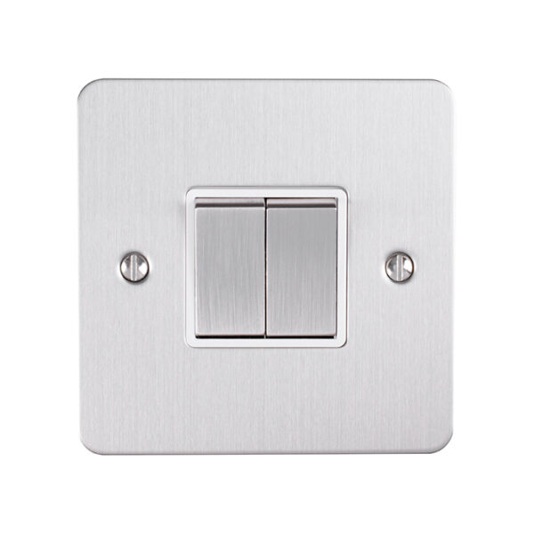 Eurolite Efsss2Swssw 2 Gang 10Amp 2Way Switch Enhance Flat Satin Stainless Steel Plate Matching Rockers White Trim