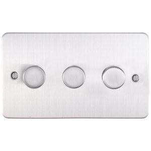 Eurolite Efsss3D400 3 Gang 400W Push On Off 2Way Dimmer Switch Enhance Flat Satin Stainless Steel Plate Matching Knobs