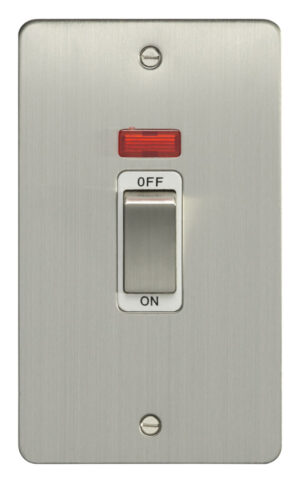 Eurolite Efsss45Aswnssw 45Amp Dp Cooker Switch With Neon Double Enhance Flat Satin Stainless Steel Plate Matching Rocker White Trim