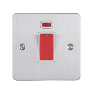 Eurolite Efsss45Aswnsssw 45Amp Dp Cooker Switch With Neon Single Enhance Flat Satin Stainless Steel Plate Matching Rocker White Trim