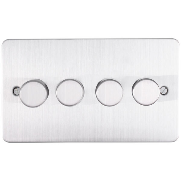 Eurolite Efsss4Dled 4 Gang Led Push On Off 2Way Dimmer Switch Enhance Flat Satin Stainless Steel Plate Matching Knobs