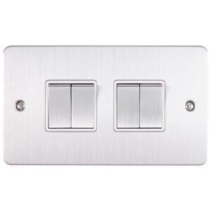 Eurolite Efsss4Swssw 4 Gang 10Amp 2Way Switch Enhance Flat Satin Stainless Steel Plate Matching Rockers White Trim