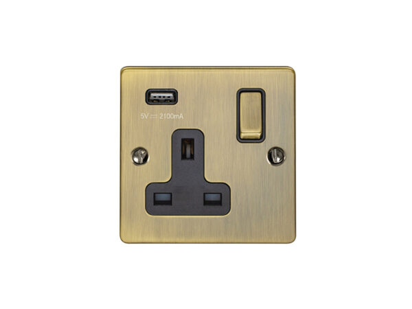 Eurolite En1Usbabb 1 Gang 13Amp Switched Socket With 2.1 Amp Usb Outlet Antiqueenhance Range Black Trim