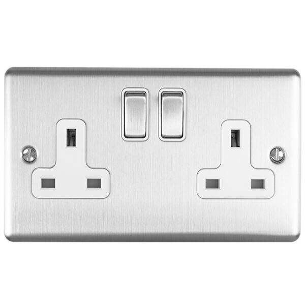 Eurolite En2Sopcg 2 Gang 13Amp Dp Switched Socket Polished Chrome Enhance Range Grey Trim