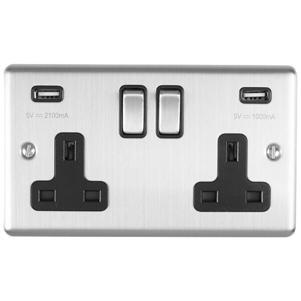 Eurolite En2Usbpcw 2 Gang 13Amp Switched Socket With Comb 3.1 Amp Usb Outlets Polished Chrome Enhance Range White Trim