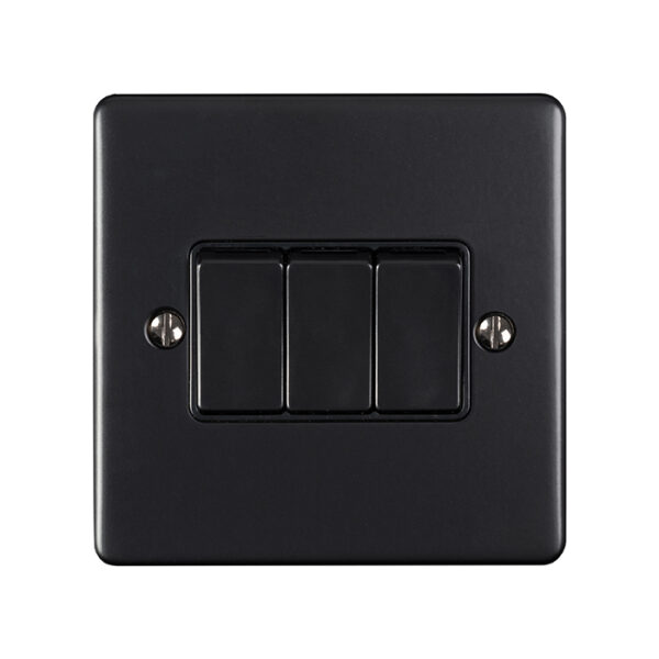 Eurolite En3Swmbb 3 Gang 10Amp 2Way Switch Matt Black Enhance Range Black Trim