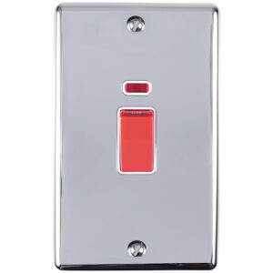 Eurolite En45Aswnpcw 45Amp Dp Switch With Neon Vertical Polished Chrome Enhance Range White Trim