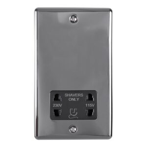 Eurolite Enshsbnb 2 Gang Shaver Socket 230/115V Black Nickel Enhance Range Black Trim