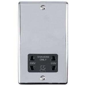 Eurolite Enshspcb 2 Gang Shaver Socket 230/115V Polished Chrome Enhance Range Black Trim
