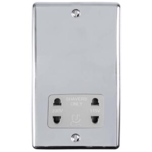 Eurolite Enshspcg 2 Gang Shaver Socket 230/115V Polished Chrome Enhance Range Grey Trim