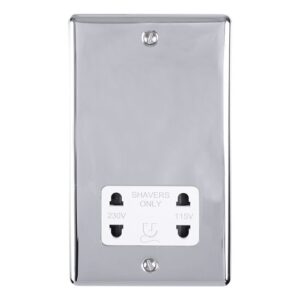 Eurolite Enshspcw 2 Gang Shaver Socket 230/115V Polished Chrome Enhance Range White Trim