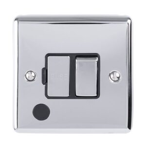 Eurolite Enswffopcb 13Amp Dp Switched Fuse Spur With Flex Outlet Polished Chrome Enhance Range Black Trim