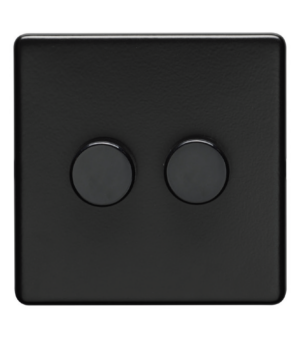 Eurolite Mb2D400 2 Gang 400W Push On Off 2Way Dimmer Switch Round Edge Matt Black Plate Black Nickel Knobs